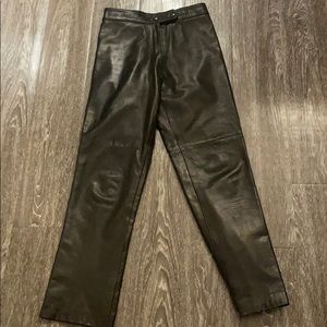 Real Leather black straight leg pants